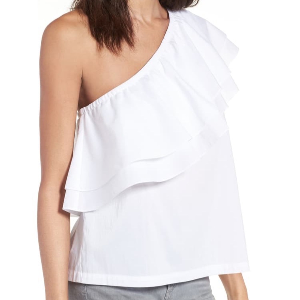 Chelsea28 Ruffle One Shoulder Top in White